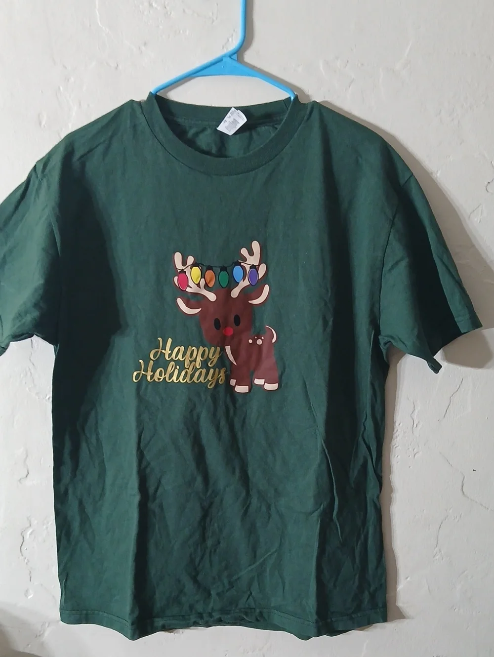 Happy Holidays Reindeer Graphic T-Shirt - Green Size Large
